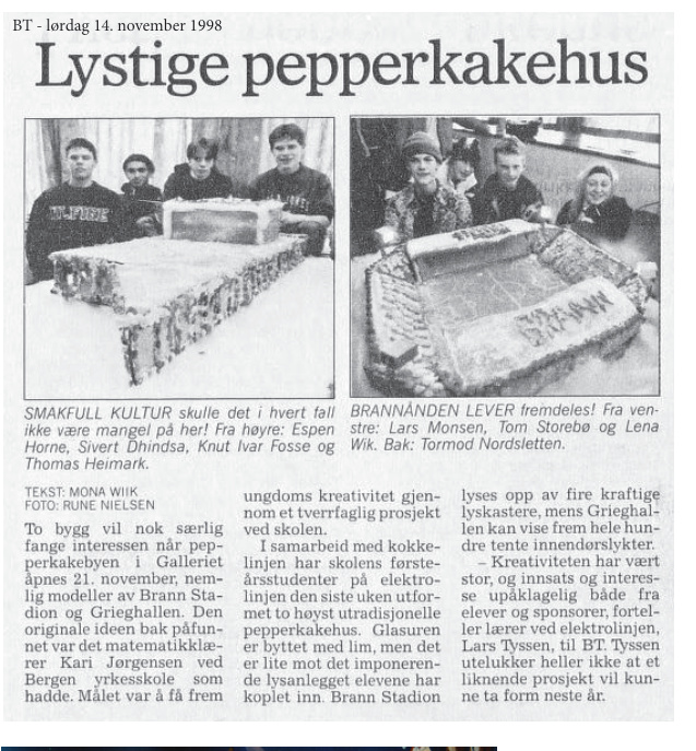Elever med pepperkakemodeller av Grieghallen og Brann Stadion i 1998.